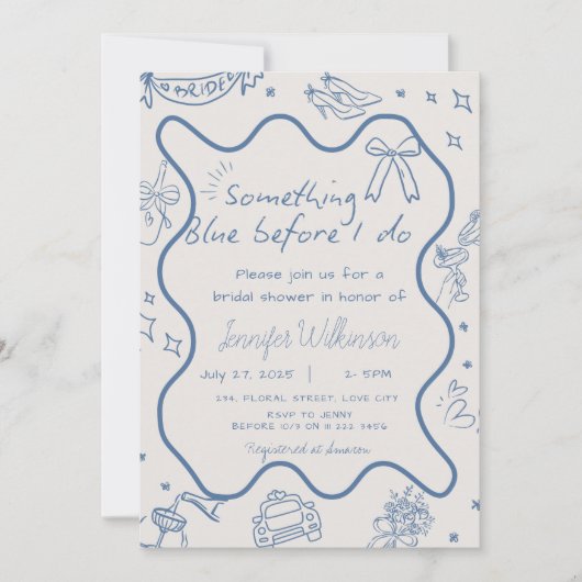 Hand getekend retro iets blauw Vrijgezellenfeest Kaart (Voorkant)