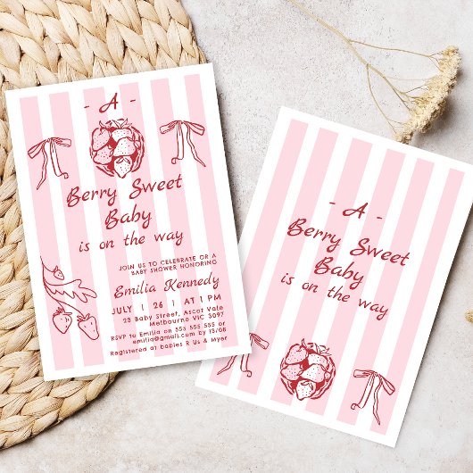 Hand getekend rood een bes zoet Baby shower Kaart