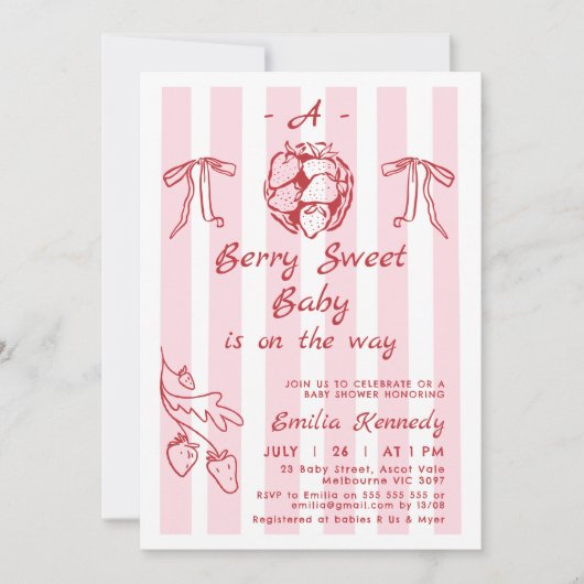 Hand getekend rood een bes zoet Baby shower Kaart (Voorkant)