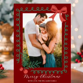 Hand getekend rood en groen vrolijk feestdagenkaart