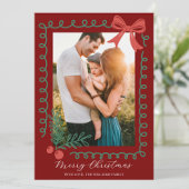 Hand getekend rood en groen vrolijk feestdagenkaart