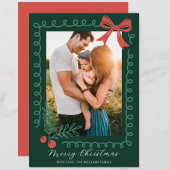 Hand getekend rood en groen vrolijk feestdagenkaart