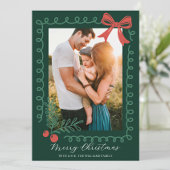 Hand getekend rood en groen vrolijk feestdagenkaart