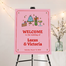 Hand getekend rood en roze grillige bruiloft welko