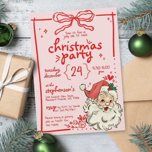 Hand getekend rood roze boog  kerstman kaart