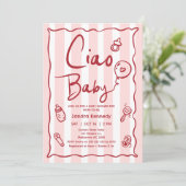 Hand getekend rood roze Ciao Baby Baby shower Kaart (Staand voorkant)
