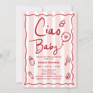 Hand getekend rood roze Ciao Baby Baby shower Kaart