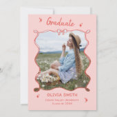 Hand getekend Rood Roze Doodle Foto Graduation Par Kaart (Achterkant)