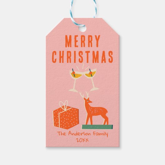 Hand getekend Rood Roze Kerst Funky Fun Cadeaulabel (Voorkant)