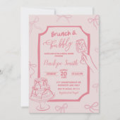 Hand getekend Roze Coquette Brunch en Bubbly Kaart (Voorkant)