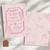 Hand getekend Roze Coquette Brunch en Bubbly Kaart