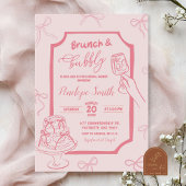 Hand getekend Roze Coquette Brunch en Bubbly Kaart
