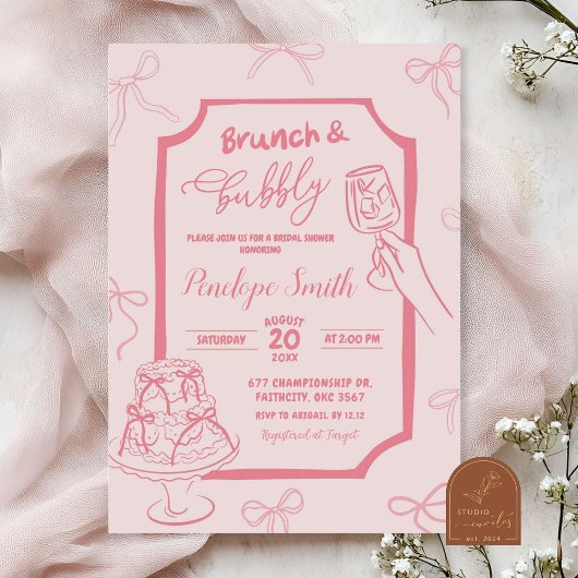 Hand getekend Roze Coquette Brunch en Bubbly Kaart