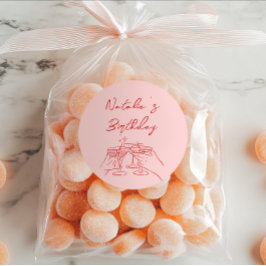 Hand getekend Roze Rode Martini Bril Verjaardagsfe Ronde Sticker