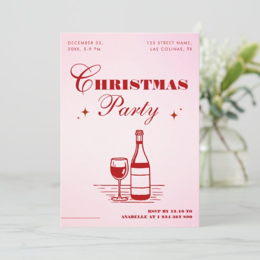 Hand getekend Roze & Rood Stijlvol Kerstfeest Kaart (Staand voorkant)