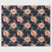 Hand getekend Roze Roos, Marine & Goud Elegante Bl Cadeaupapier (Vlak)