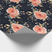 Hand getekend Roze Roos, Marine & Goud Elegante Bl Cadeaupapier (Hoek)