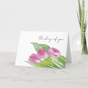 Hand getekend Roze Spring Tulip Sketch Wenskaart Bedankkaart