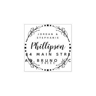 Hand getekend rustiek script getrouwd paar terugke rubberstempel