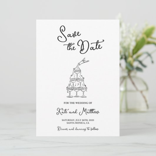 Hand getekend Save the Date Kaart (Staand voorkant)