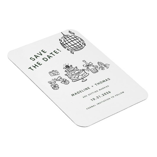 Hand getekend Scribble Disco Wedding Sla de datum Magneet (Rechterzijde)