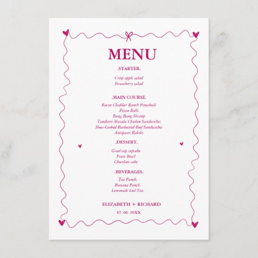 Hand getekend Scribble roze illustratie Huwelijk Menu (Voorkant)