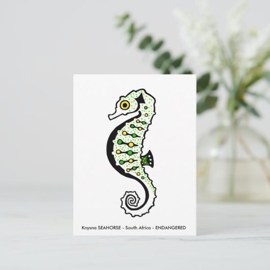 Hand getekend - SEAHORSE- Dierenvriend - Wildlife Briefkaart (Staand voorkant)