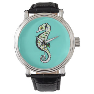 Hand getekend - SEAHORSE - Natuur - Aqua horloge