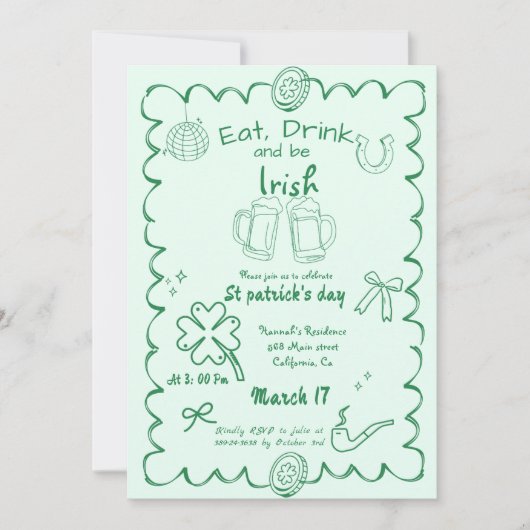 Hand getekend St. Patrick's Day Girls Night Part Kaart (Voorkant)