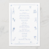 Hand getekend wit en stoffige blauwe bruiloft programmakaart (Achterkant)