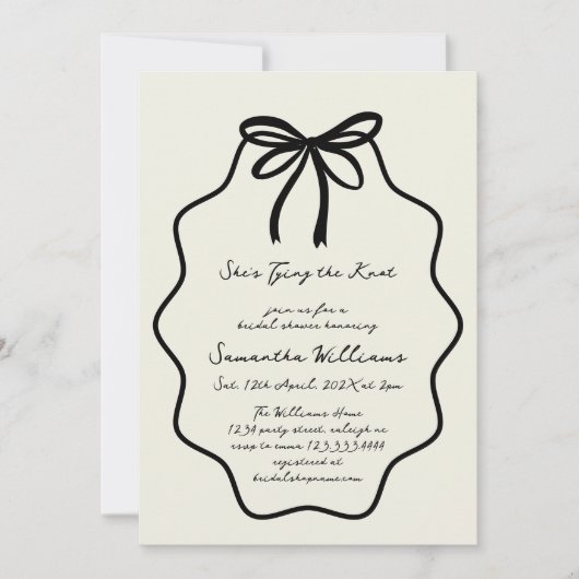 Hand getekend Ze bindt het knoop Vrijgezellenfeest Kaart (Voorkant)