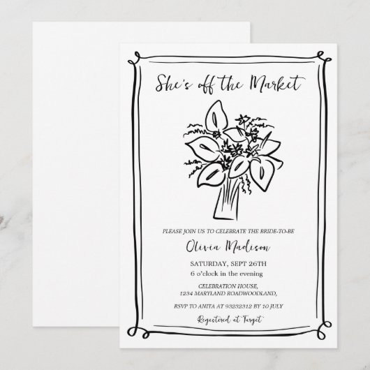 Hand getekend "Ze is van de markt" Vrijgezellenfee Kaart (Voorkant / Achterkant)