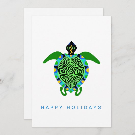 Hand getekend - Zee SCHILDPAD - Zeeleven - Oceaan Feestdagenkaart (Voorkant / Achterkant)