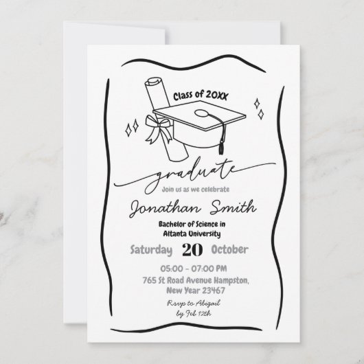 Hand getekend zwart Afstuderen Kaart (Voorkant)