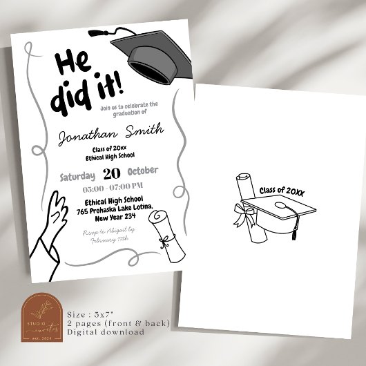 Hand getekend zwart deed hij het Afstuderen Kaart