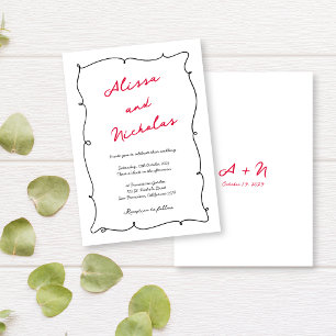 Hand getekend zwart & rode grens Monogrammed bruil Kaart