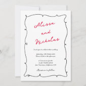 Hand getekend zwart & rode grens Monogrammed bruil Kaart (Voorkant)