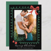 Hand getekend zwart rood groen vrolijk kerstfeest feestdagenkaart