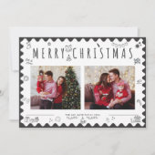 Hand getekend, zwart-wit foto doodle kerst feestdagenkaart (Voorkant)