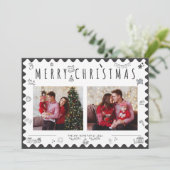 Hand getekend, zwart-wit foto doodle kerst feestdagenkaart (Staand voorkant)