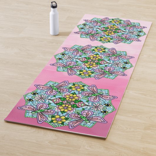 Hand-getekende Art Butterfly Mandala Paars Colorfu Yogamat (In situ)
