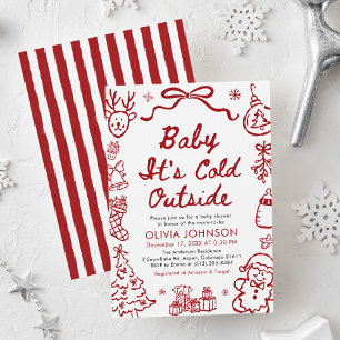 Hand Getekende Baby Het Is Koud Buiten Baby Shower Kaart