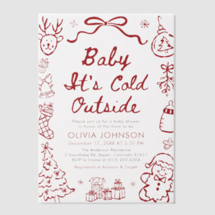 Hand Getekende Baby Het Is Koud Buiten Baby Shower Vellum Uitnodigingen