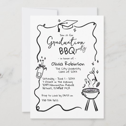 Hand getekende Barbeque Afstuderen Foto Kaart (Voorkant)