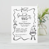 Hand getekende Barbeque Afstuderen Foto Kaart (Staand voorkant)