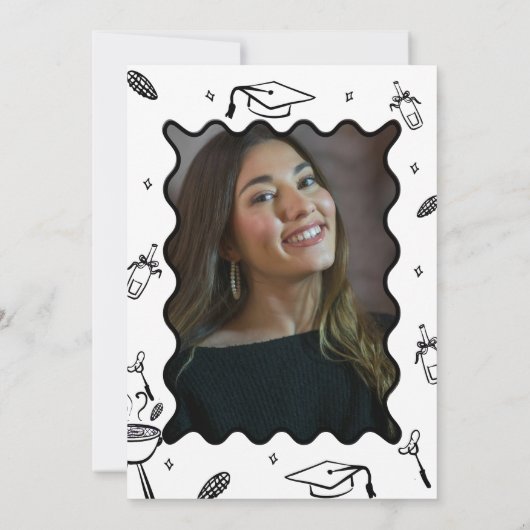 Hand getekende Barbeque Afstuderen Foto Kaart (Achterkant)