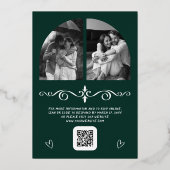 Hand Getekende Boog QR Code Foto Bruiloft Smaragd  Folie Uitnodiging (Achterkant)