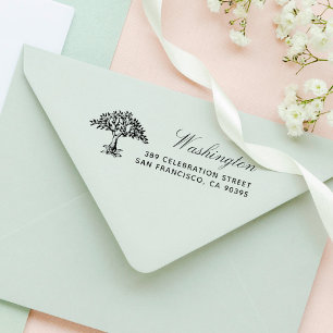 Hand-getekende boom familienaam script retouradres zelfinktende stempel