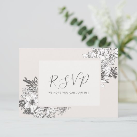 HAND-GETEKENDE BOTANISCHE Stijlvolle Moderne Blush Kaart (Staand voorkant)