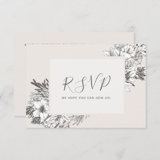 HAND-GETEKENDE BOTANISCHE Stijlvolle Moderne Blush Kaart (Voorkant / Achterkant)